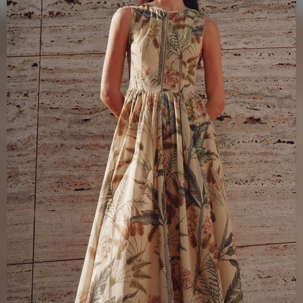 H&M Lace Detail Cotton Dress Maxi Floral Plants Multicolored Unlined Bnwt - Picture 4 of 15